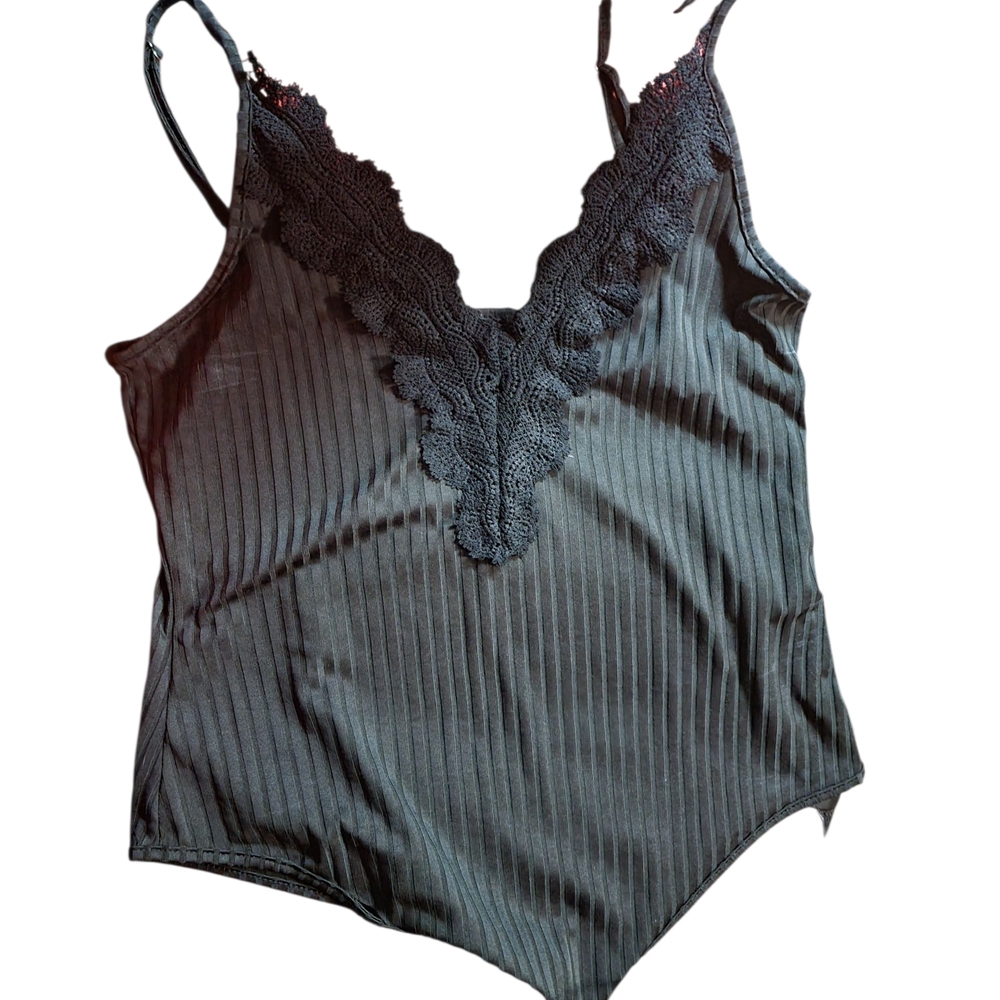 Elegant Black Lace Trim Bodysuit